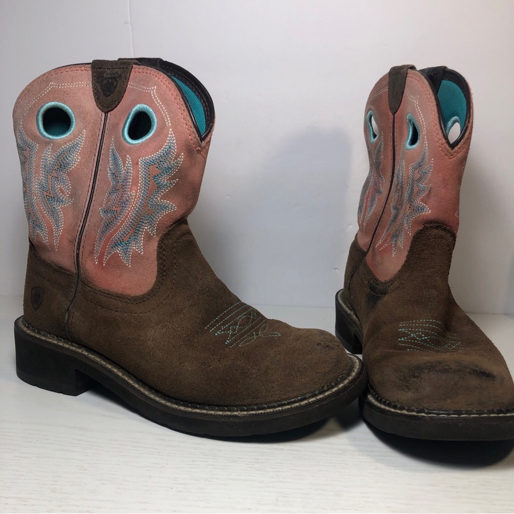 Ariat Fat Baby Women's Size 6.5B Brown W/Pink Leather Western Boots